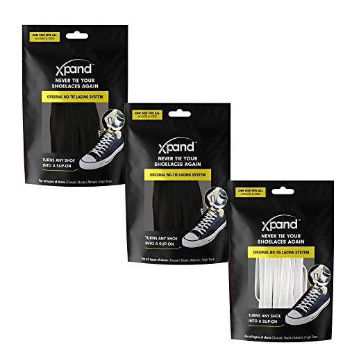 Xpand No Tie Shoelaces System with Elastic Laces - One Size Fits All Adult and Kids Shoes (Pack of 3)