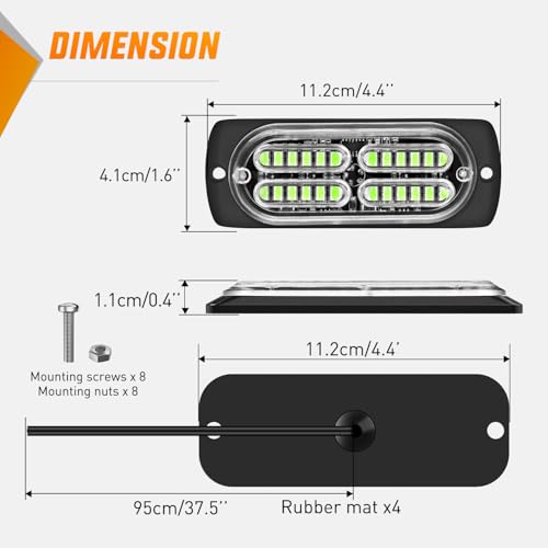 Image of Nilight 4PCS 24LED Green Strobe Light 12V /24V Grille Surface Mount | Hazard Safety Warning Light with Sync Feature for Car Truck Camper Side Marker Aluminum Alloy Base Emergency Lights