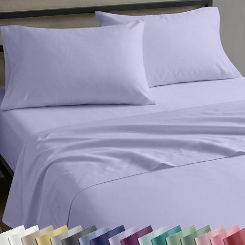 California Design Den Twin Sheets Set - Natural 100% Cotton Twin Bed Sheets, Soft Sateen Weave, Fully Elasticized Deep Pockets, Breathable, Cooling and Durable Bedding - Lavender