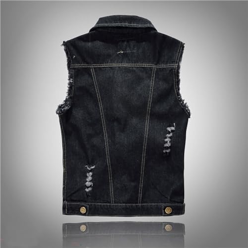 Only Faith Men's Black Jeans Vest Fashion Sleeveless Denim Jacket With Holes2