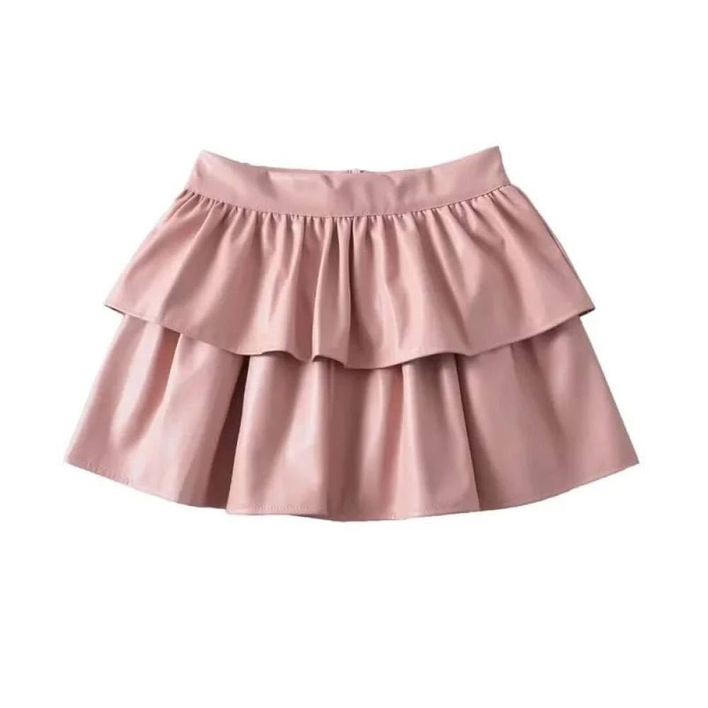 SWEPER Falda Corta De Mujer - Falda De Medio Cuerpo De PU Plisada De Vaina Esponjosa De Cintura Alta, Doble Línea A, Falda Antibrillo De Cuero De Calle