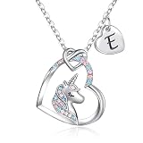OSDUE Collana Unicorno Regali per Ragazze,Collana per Ragazze,Regali Bambina 7, 8, 9, 10, 11 Anni, Ciondolo Cuore Iniziale,Regalo di Compleanno Natale per Figlia Nipote Sorella