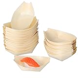 TOPPERFUN 50 Piezas Bandejas de Madera Forma Barco para Restaurante Platos Aperitivos y Snacks Mini Barcos Sushi Material Natural Seguro para Catering y Uso Diario