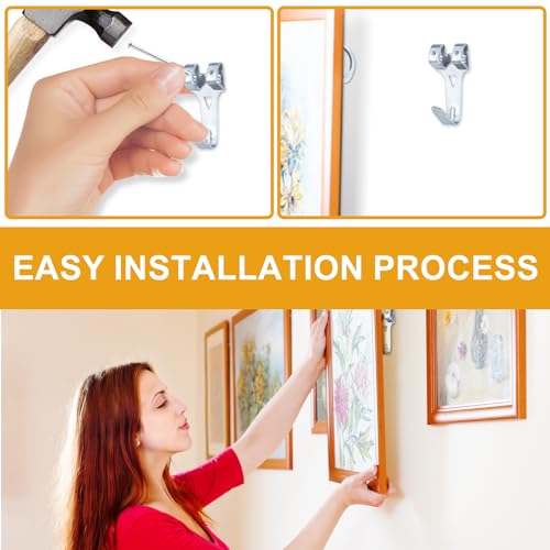 Image of KURUI 303Pcs Picture Hanging Kit, Picture Hangers Assorted Kit with Heavy Duty Wall Hooks, Sawtooth, Picture Wire, D Rings, Hardware Nails, Eye Hooks, Silver Heavy Duty Frame Hooks (Pack of 2)