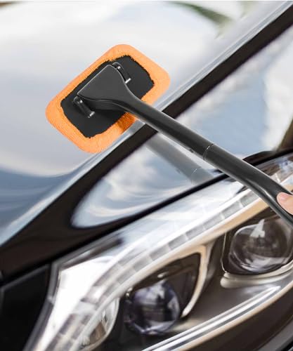 RACOONA Windshield Cleaning Tool,Car Cleaning Window Tool,Car Window Cleaner Tool,Car Accessories Car Window Cleaner with Unbreakable Extendable Handle and Microfiber Cloth for Auto Glass Wiper Car