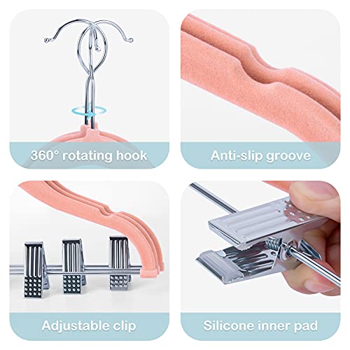 Ieoke Baby Velvet Hangers With Clips, 20 Pack Kids Hangers Non Slip Pants Hangers For Kids Skirt Pants And Baby Clothes Coat Ultra Thin Space Saving Felt Hangers With Adjustable Clips(20, Pink) #TOP2