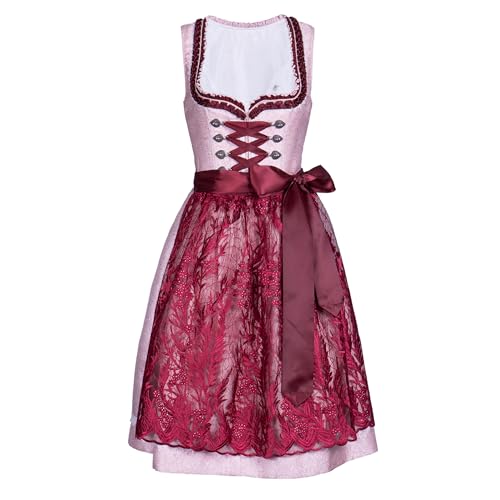 Kelliar Dirndl Damen Lang Rosa 60cm Dirndl für Damen Midi Dirndl Rock...