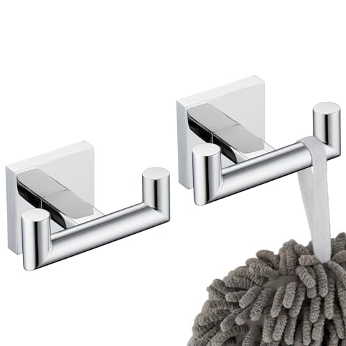 Image of KOKOSIRI Robe Hook Bathroom Double Towel Coat Hooks for Bath Kitchen Wall Mounted, 2 Pack Chrome Stainless Steel B1015CH-P2