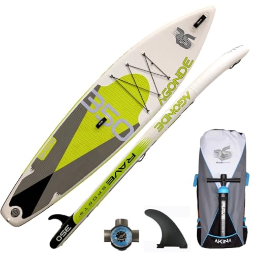 RAVE Sports Inflatable Stand Up Paddle Board Package, Agonde Borealis Lime, Durable Design, Non-Slip Comfort Deck for Adults & Youth