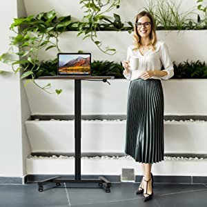 Mpetapt 28 Inch Height Adjustable Laptop Sit To Stand Desk With Wheels, Adjustable Rolling Standing Laptop Mobile Desk Cart Coffee Table #TOP4