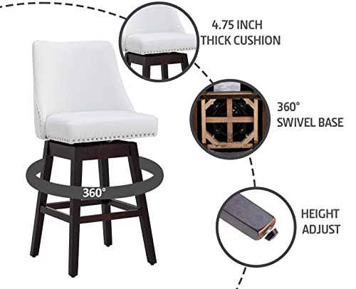 Kmax Leather Counter Height Bar Stools Swivel Farmhouse Bar Stools With Wood Legs Nailhead Footrest For Kitchen Island, Set Of 4- White #TOP3