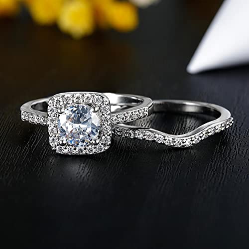 Gemsme 18K Gold Plated Two-in-One Wedding Engagement Eternity Rings Halo Cubic Zirconia Bridal Rings Set4