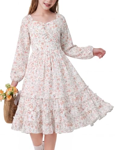 Girls Fall Long Sleeve Floral Dress Casual Ruffle Smocked Dresses Size 7-14 - 11.49 - 12.49 w/ Code + 50% Off Code VKTAJ0FP - image 1