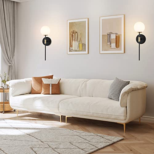 Byoliima Industrial Mid Century Wall Sconce Set Of 2 With White Globe Glass Shades Modern Bathroom Vanity Wall Lamp Black And Gold Finished Wall Light Fixture thumb #5
