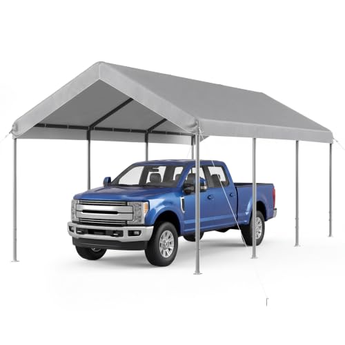 Image of Aoxun 10x20 ft Heavy Duty Carport, Adjustable Height Portable Garage, Gray