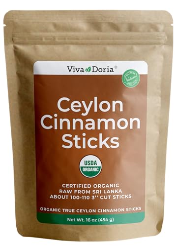 Viva Doria Organic Ceylon Cinnamon Sticks, 3'' Cut, Cinnamomum Ze...