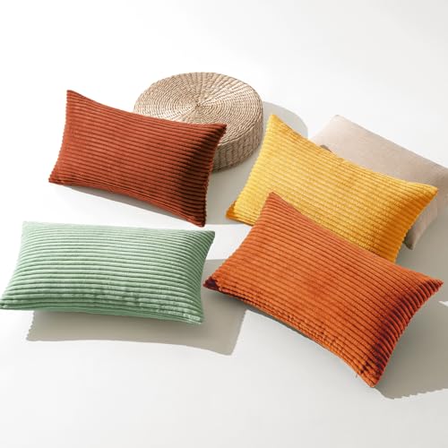 Image of MIULEE Decorative Throw Pillow Covers 12x20 Inch Set of 4, Vibrant Cushion Covers Vintage Retro Fall Home Decor, Mix and Match Color Clash Design for Sofa Couch Bed Living Room Yellow Rust Green