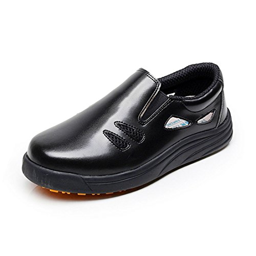 Levoberg Kitchen Shoes Slip and Oil Resistant Work Shoes Slip-On Non-Slip Chef Shoes for Women Men 7.5 US(Men) Black