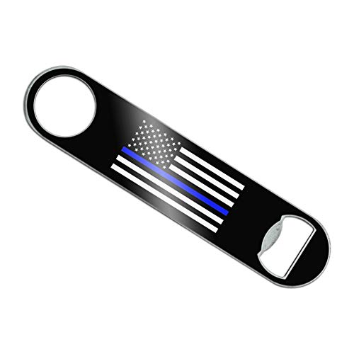 Thin Blue Line American Flag Stainless Steel Vinyl Covered Flat Bartender Speed Bar Bottle Opener