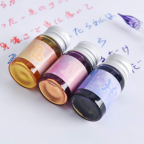 Yolakis Glass Dip Pen Ink, Crystal Vintage Handmade Dip Pen Ink Set Signature Writing Drawing Pen Ink Office Student Business Gift Pen Ink (12 Color Ink) #TOP5