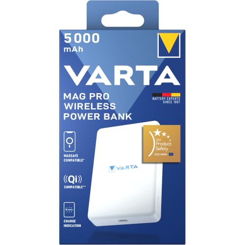 VARTA Power Bank 5000 mAh, Mag Pro, magnétique, sans Fil, Coloris Blanc