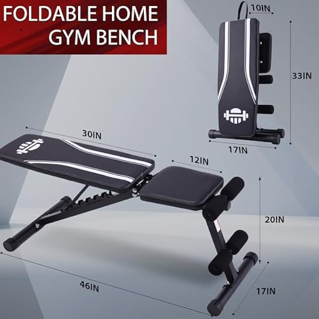 ANCHEER Foldable Adjustable Weight Bench - 8-Level Backrest Adjustment,Portable Home Gym Equipment for Full-Body Workouts