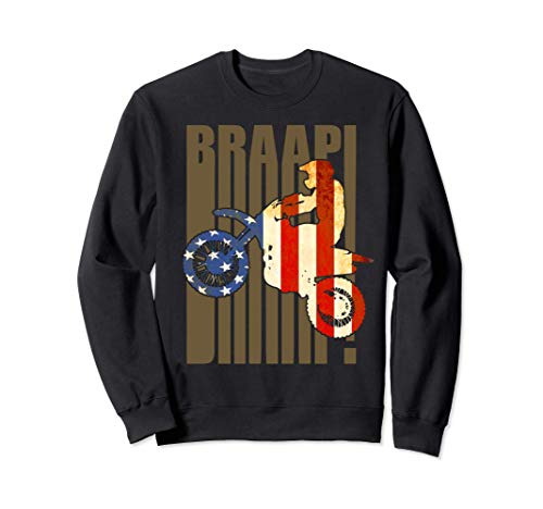 Braaap Vintage USA American Flag Dirt Bike Motocross Men Boy Sudadera
