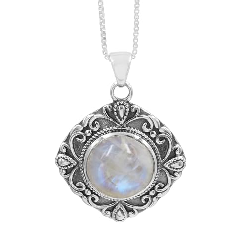 Pendentif pierre de lune arc-en-ciel en argent 925 vintage fait main