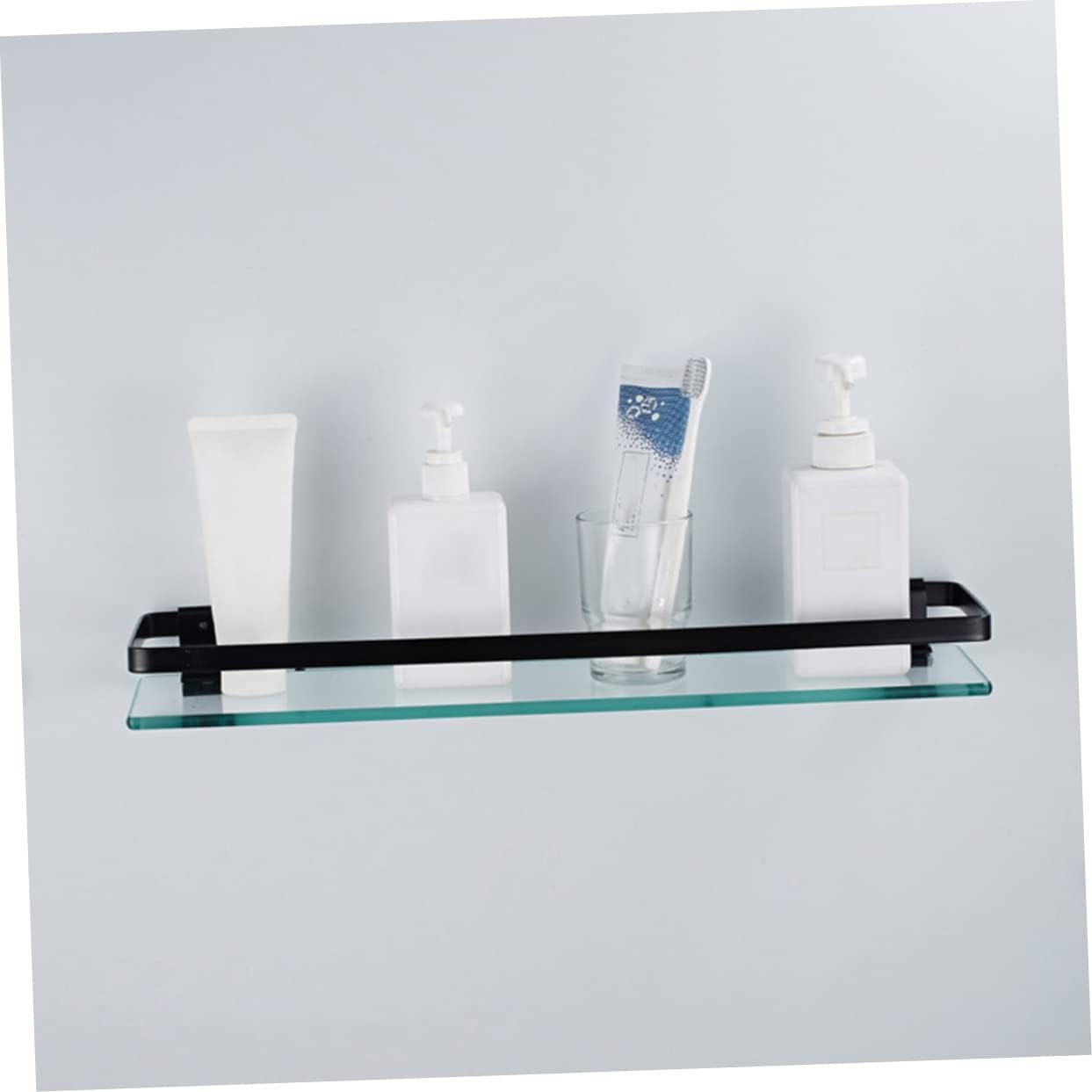 PRETYZOOM Wall Mounted Bathroom Glass Shelf Single Layer Tempered Glass Storage Rack Stylish Home Organizer for Easy to Install Accessories