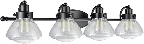 Miniatura 3 de Aspen Creative 62080A, lámpara de pared de metal con cuatro luces, 33 34 pulgadas de ancho, diseño de transición en negro con pantalla de vidrio