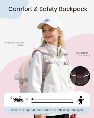 Image of LOVEVOOK School Backpack for Teen Girls & Kids, Lightweight Large Capacity Waterproof Bookbag with 15.6 inch Laptop Compartment, Cute Ergonomic Bag for Elementary Middle School Students