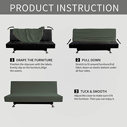 Image of Easy-Going Stretch Large Futon Slipcover Armless Futon Cover Olive Green | Sofa Bed Furniture Protector Without Armrests with Elastic Bottom for Kids, Soft Jacquard Machine Washable