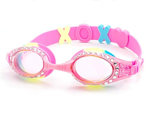 YUENREE Girls Goggles Swimming Kids - Bling Swim Goggles for Girls Ages 3-14 - No Leak, Anti-Fog, UV Protection, Easy to Adjust and Non Slip - with Hard Travel Case- Rainbow