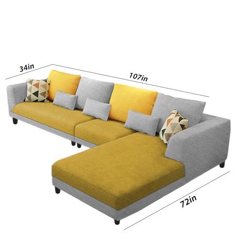 Image of Galib RHS 6 Seater L Shape Sofa Set for Living Room (Yellow Grey Fabric) Premium Fabric Sofa