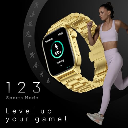 Image of Fire-Boltt Rise Luxe Bluetooth Calling Smart Watch, 1.85 inchHD Display, AI Outfit Watch Face, 2 Looks in 1 Watch, Extra Straps at ₹99, 120+ Sports Modes, Metal Smartwatch for Men & Women (Gold)