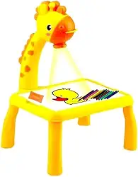 Mesa Lousa Projetora Mágica Colorir Infantil Amarela Educativa com Luz Projetora, Canetinhas e Moldes Interativos