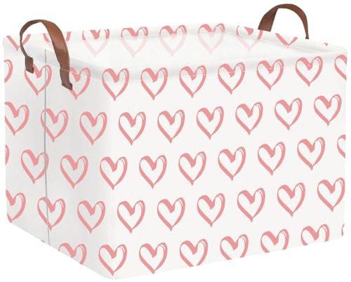 Image of FXOLCSHE Rectangular Valentines Basket,baby Gift Baskets Empty,Pink Gift basket with Handle Organizer,Heart Print easter Baskets,Girl Room Decor(Pink hearts)