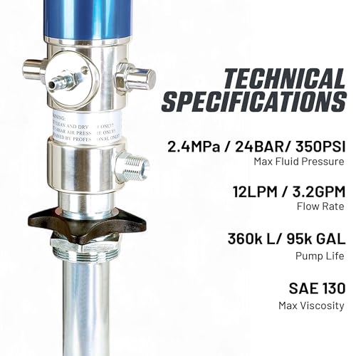Image of Goodyear Oil Transfer Pump Air Operated Pneumatic 3.1GPM / 12LPM PRO Heavy Duty Double Action 3:1 Fast High Flow Rate for SAE130 Oils /Fluids (NOT for Gasoline or Diesel)