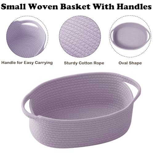 Image of Purple Woven Rope Basket - Baby Gift Basket with Bag & Ribbon