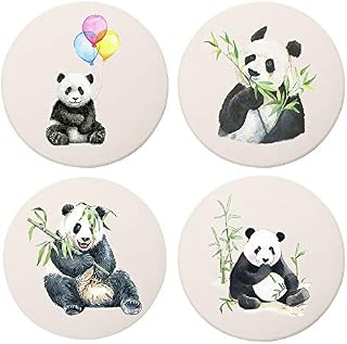 MAYCARI Art Giraffe Coasters Set of 4 with Cork Base Protection, Personalised Cute Round Drink Absorbent Stone Coasters Mug Set Giraffe Gift for Kinds of Mugs and Cups