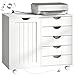 HOMCOM Mueble para Impresora con Estación de Carga y Ruedas, Soporte para Impresora con 5 Cajones, Puertos USB, Estante Ajustable para Oficina en Casa, Blanco