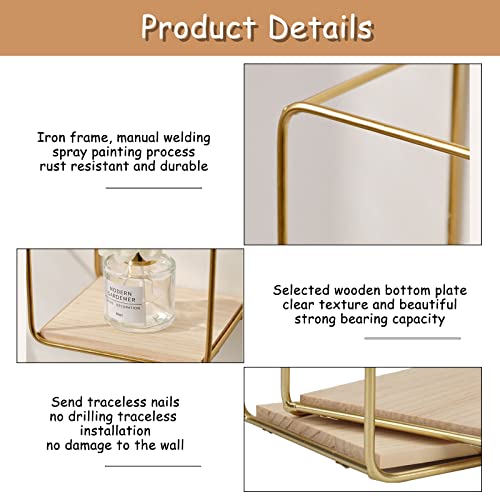 F Finec Wall Mounted Floating Shelves Gold Set Of 4 Rectangle, Modern Metal Wall Shelf, Simple Wood Partition Storage Shelves, Wall Decor Rack For Bedroom, Living Room, Kitchen And Office #TOP2