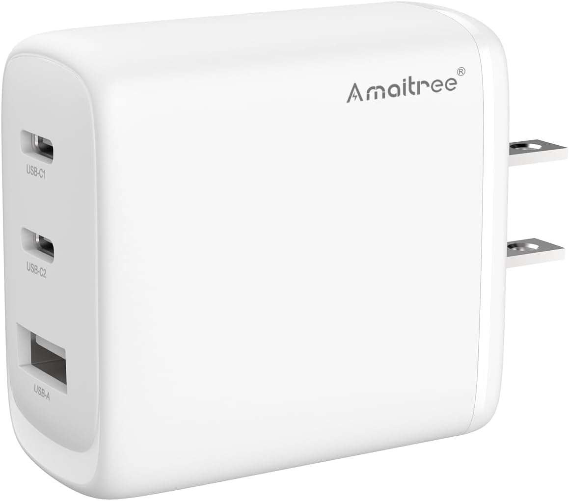 Amaitree 65W USB C Charger, 3Ports GaN Fast Charger, PD 3.