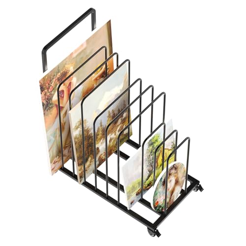 Image of ikare Art Canvas Storage Rack, Black Art Canvas Storage Rack,Art Storage,Metal Canvas Rack Art Storage with Handle & Caster Wheels