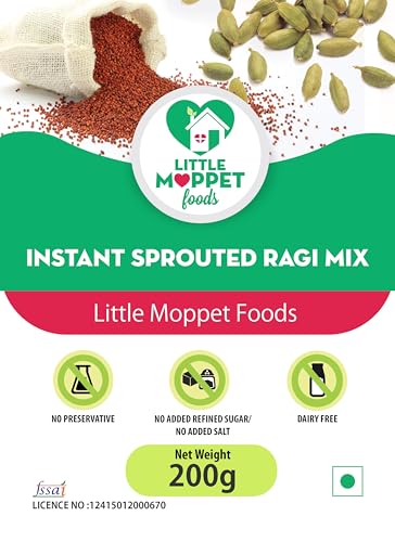 Image of Little Moppet Foods - Instant Sprouted Ragi Mix 200g | No Additives and Preservatives | Free from Added Salt and Sugar | Mixture of Sprouted Ragi and Roasted Gram