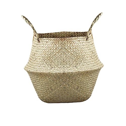 Gogogmee Cesto Intrecciato Di Naturali Con Manici Per Riporre Biancheria Picnic Cesto Con Vaso Di Fiori s
