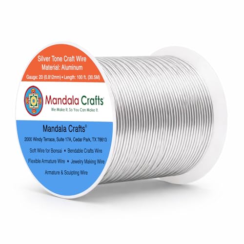 Image of Mandala Crafts 20 Gauge Silver Tone Anodized Aluminum Craft Wire, 100 FT | Colored, Flexible, Bendable, for Bonsai, Armature, Sculpting, Wire Wrapping, Jewelry Making, Weather & Tarnish Resistant