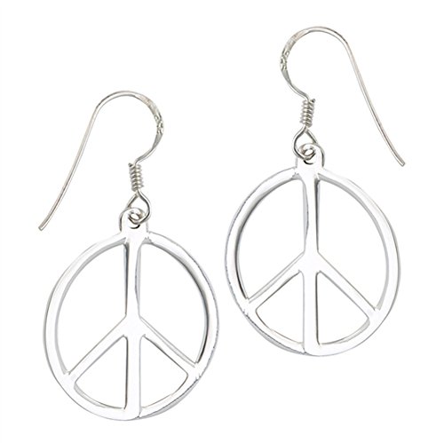 High Polish Peace Sign Hippie Symbol .925 Sterling Silver Simple Dangle Earrings