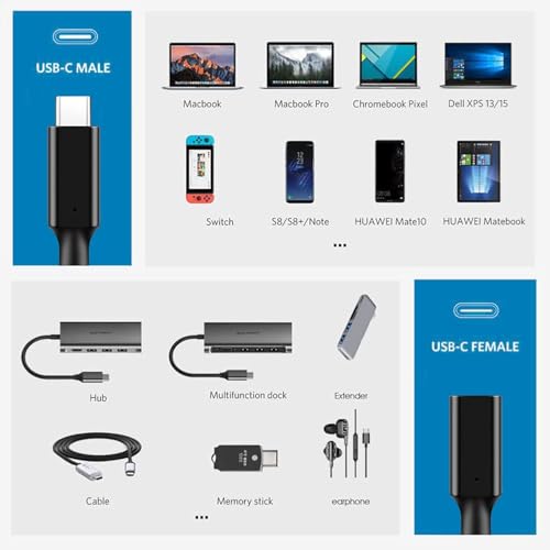 Image of USB C Extension Cable 1 Meter, 60W USB Type C Male to Female Fast Charging Cable, Compatible with iPad Pro, MacBook Pro, Dell, Black