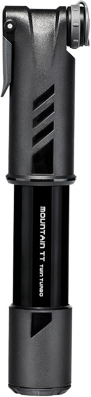 Topeak Mountain TT Twin Turbo Pump, 120 Psi/ 8.3 Bar, Fits Presta, Schrader, and Dunlop Valves | Topeak Mountain TT Twin Turbo Compact Pump | 120psi, Alloy Black
